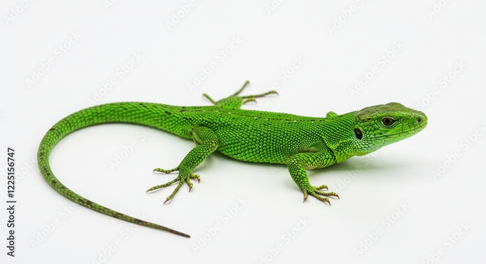 Obraz premium Green Lizard on White Background Isolated
