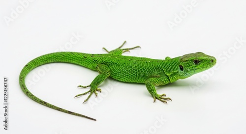 Green Lizard on White Background Isolated