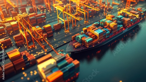 International trade, futuristic supply chain nodes, 3D illustration. 