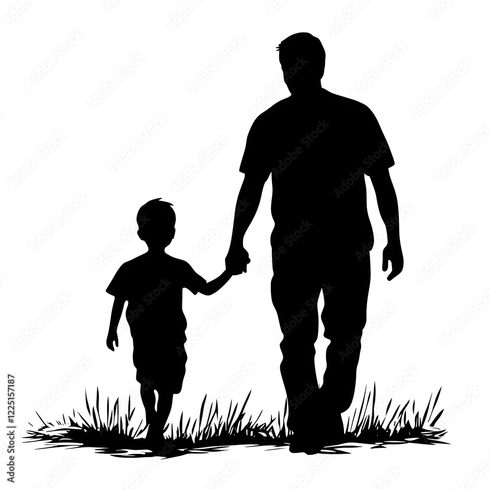 Silhouette of Father Holding Son s Hand on Grassy Pathway Silhouette of Father Holding Son s Hand on Grassy Pathway