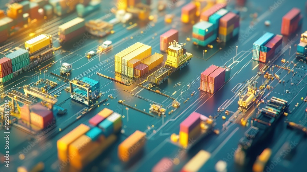 Obraz premium International trade, futuristic supply chain nodes, 3D illustration. 