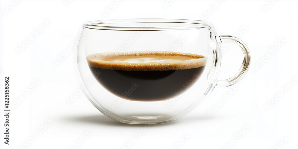 Espresso coffee in a transparent cup isolated on white Espresso coffee in a transparent cup isolated on white