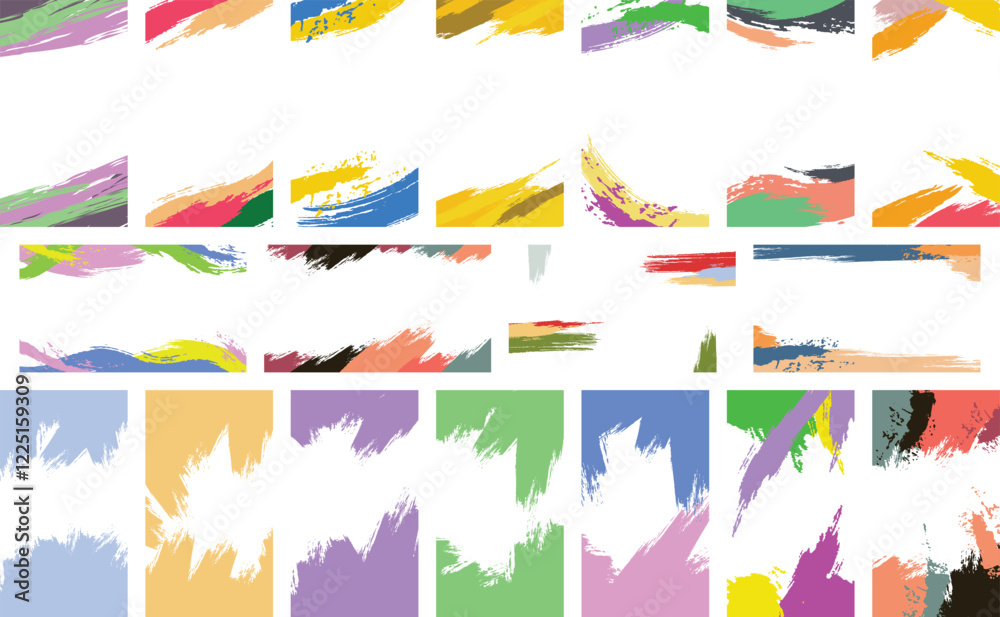 set of colorful Abstract Brush Strokes Backgrounds. colorful brush frame, cutout, vibrant grunge border, modern