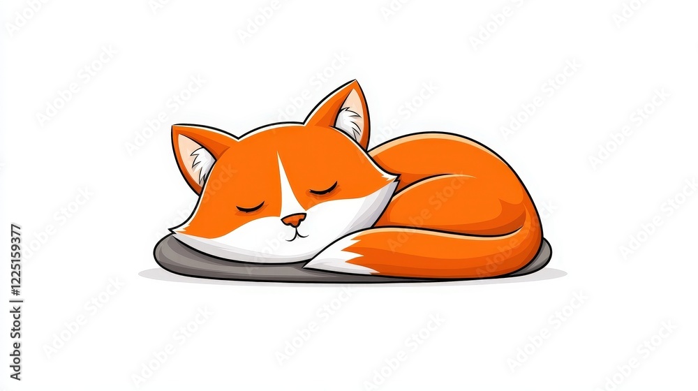 Obraz premium Adorable cartoon fox sleeping peacefully on a cozy mat with cute features and vibrant colors