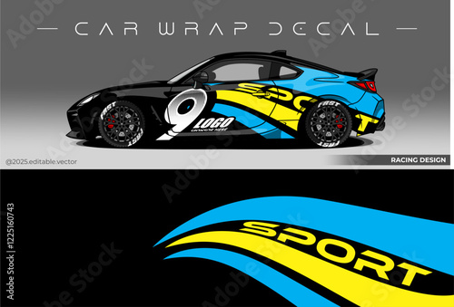 Sport car wrap design. livery decal with black blue colour. Sticker car vinyl suitable for racing, rally or daily use