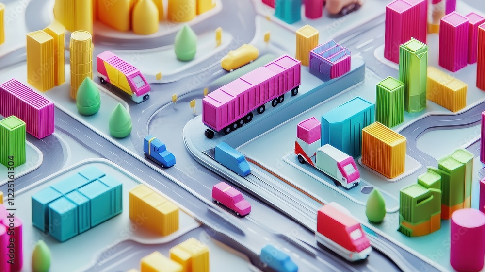Fototapeta premium Logistics icons, vibrant interconnected pathways, 3D illustration. 