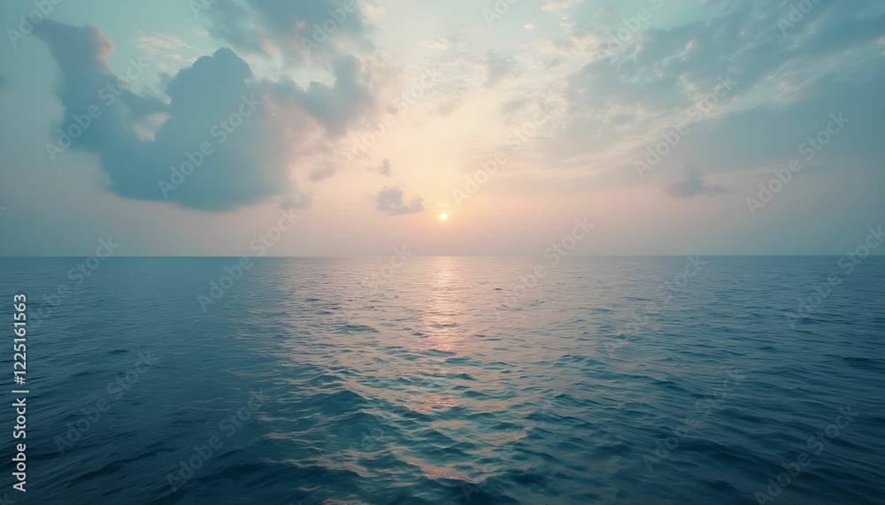 Obraz premium Peaceful Ocean at Dawn with Pastel Sky and Blended Horizon