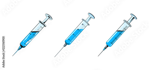 set of medical syringes vector design in a blue shade on a white background syringe with tip