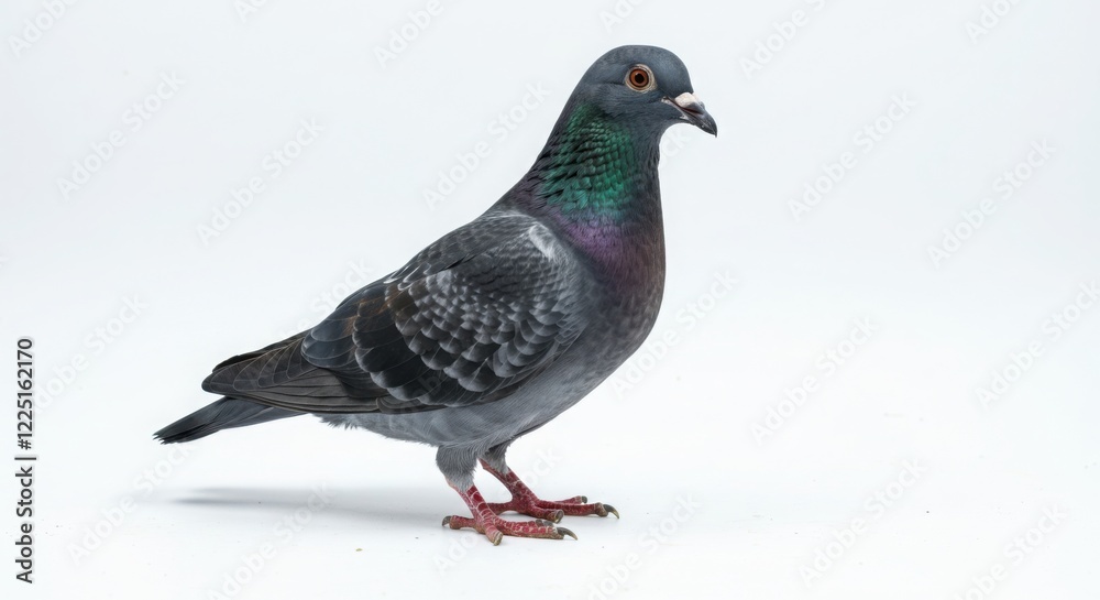 Pigeon Standing Isolated on White Background Bird Pigeon Standing Isolated on White Background Bird