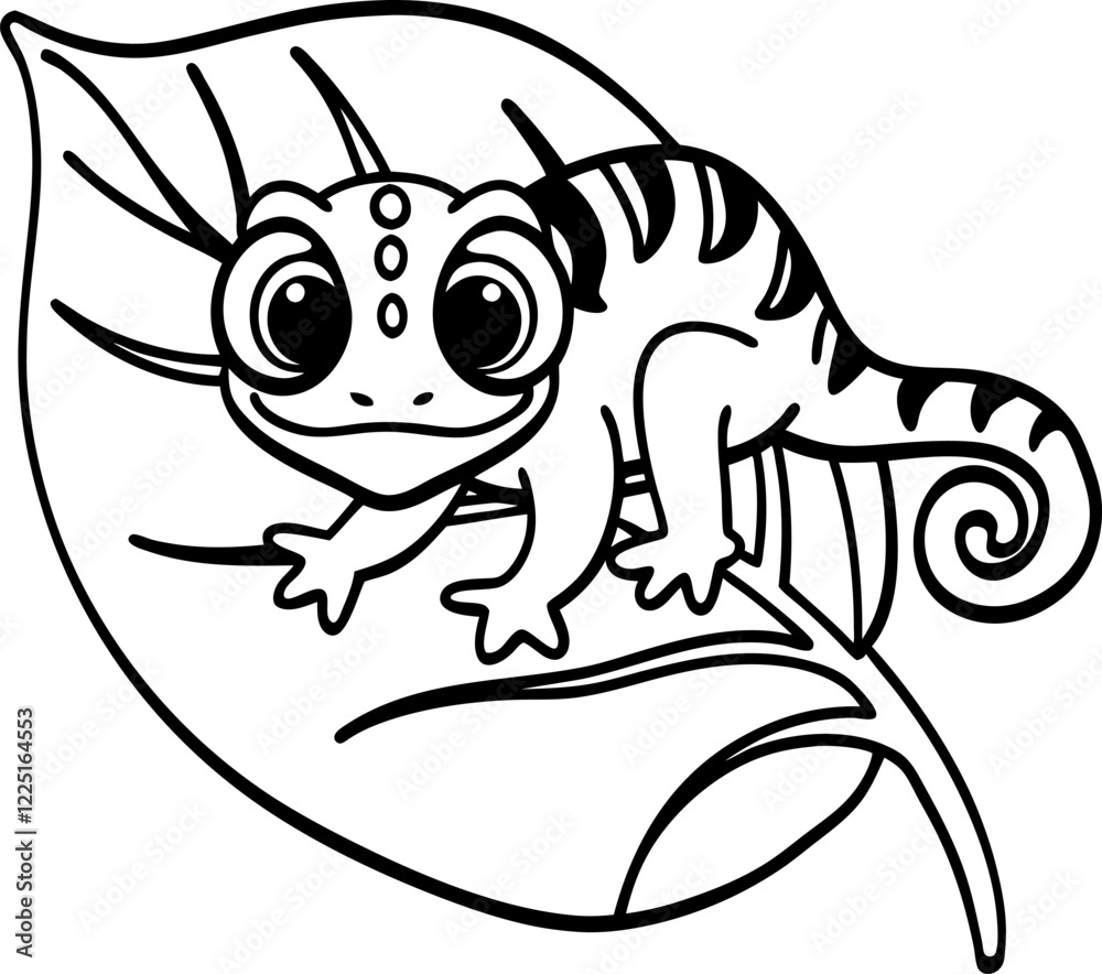 chameleon on a leaf, playful reptile illustration, wildlife vector art, coloring page design chameleon on a leaf, playful reptile illustration, wildlife vector art, coloring page design