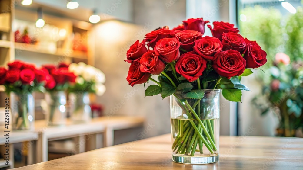Obraz premium A single red rose speaks volumes. Minimalist bouquet, glass vase, flower shop elegance, perfectly photographed.