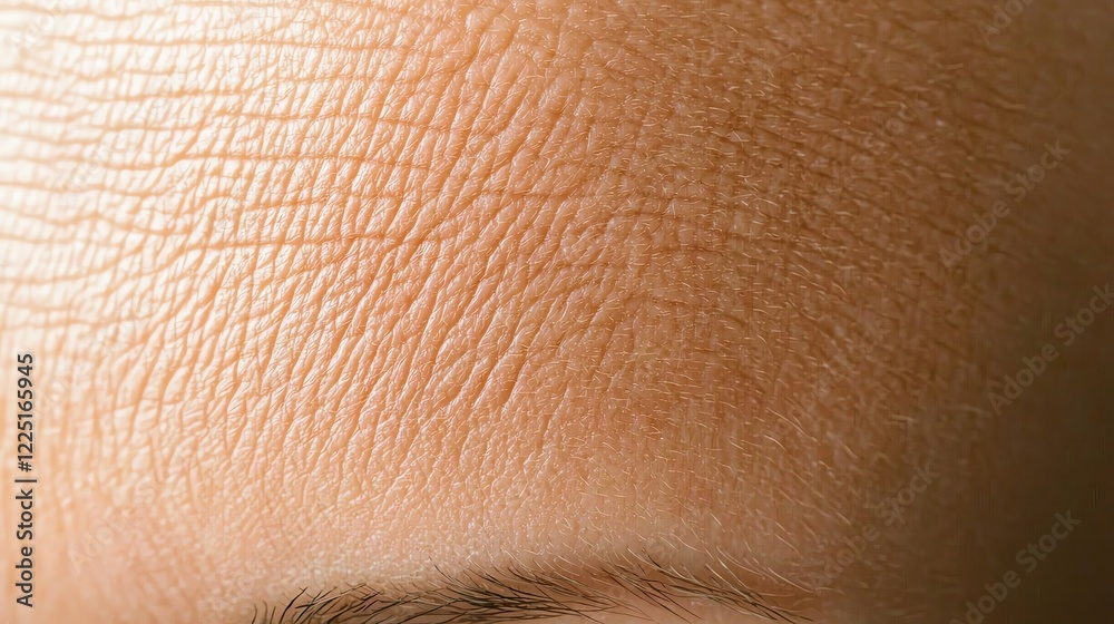 Facial skin texture concept. Hyperreal macro photography of forehead wrinkles, fine texture of aged skin, high contrast, natural lighting, minimalist composition Facial skin texture concept. Hyperreal macro photography of forehead wrinkles, fine texture of aged skin, high contrast, natural lighting, minimalist composition
