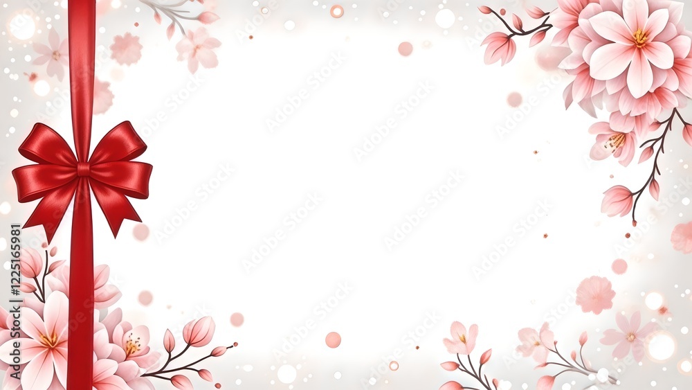 Obraz premium Red Flower Frame with Floral Design and Pink Blossom Background