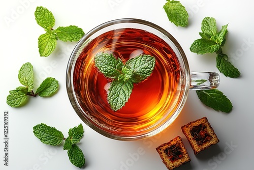 A refreshing cup of tea with mint leaves perfect for a relaxing moment