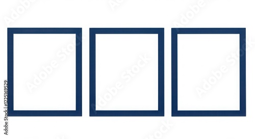 Three Dark Blue Picture Frames Isolated on White