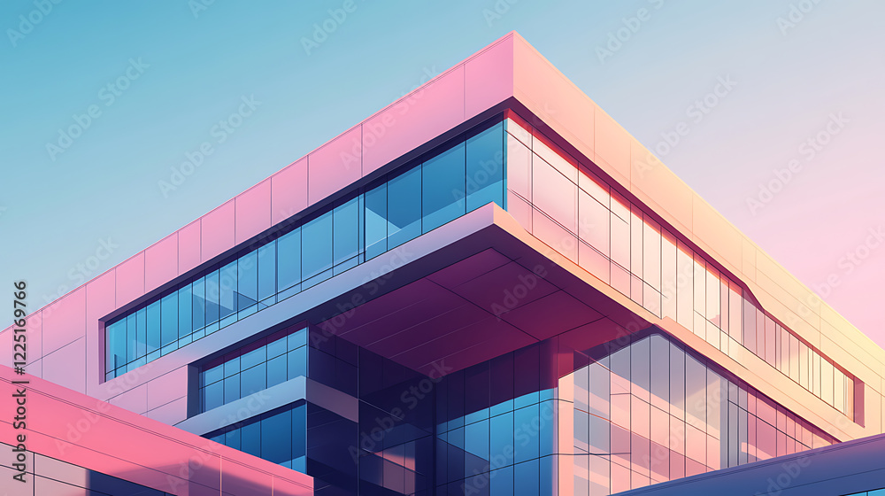 Fototapeta premium Illustration of a corporate office building exterior with modern architectural design 