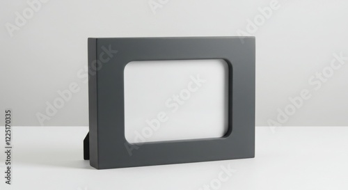 Gray Photo Frame with Rounded Rectangle Opening on White Background