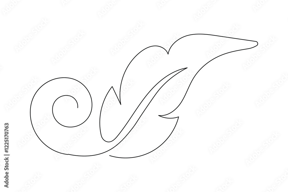 Bird feather Continuous one line art drawing of outline line vector illustration with white background Bird feather Continuous one line art drawing of outline line vector illustration with white background