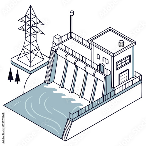 Efficient Hydro Energy System Vector Graphics for Clean Waterpower and Eco-Friendly Solutions