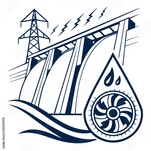 Hydro Energy System Vector Graphics for Eco-Friendly Water Power and Green Energy Technologies