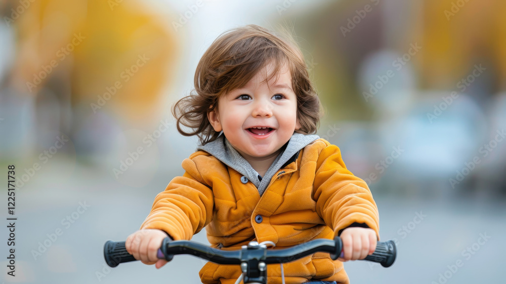 joyful toddler rides tricycle on sunny day, learning balance and coordination joyful toddler rides tricycle on sunny day, learning balance and coordination