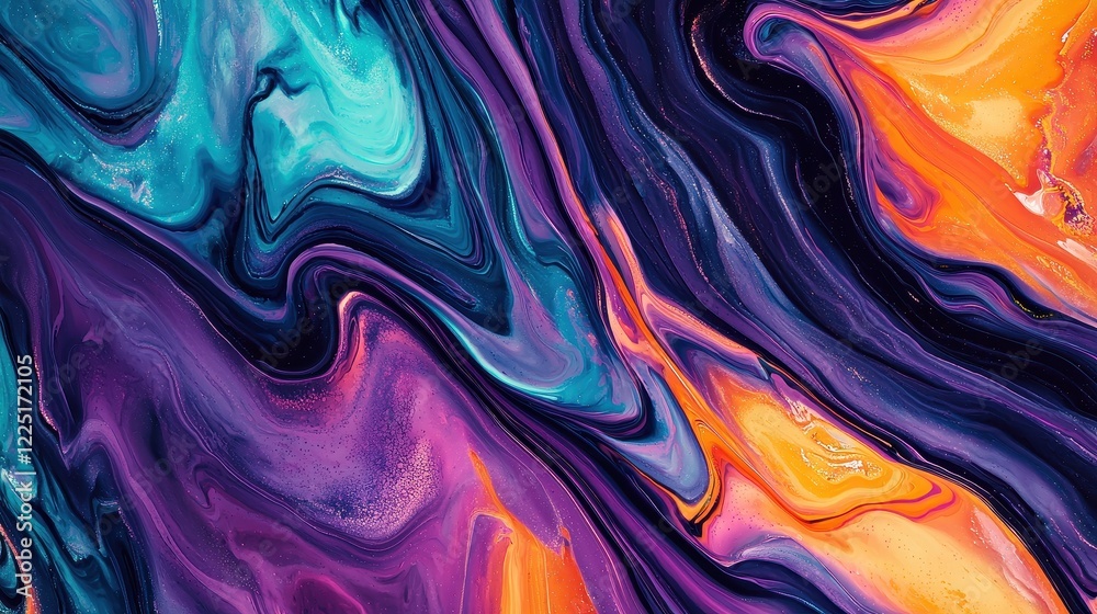 Vibrant Abstract Swirls with Bold Colors in Fluid Art Style Vibrant Abstract Swirls with Bold Colors in Fluid Art Style