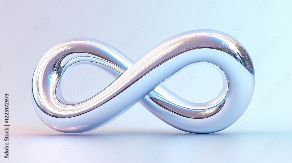 Fototapeta premium Glossy metallic infinity symbol on smooth pastel background