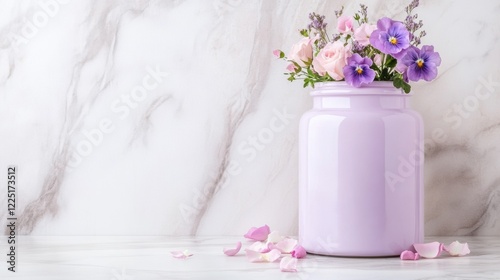 Wallpaper Mural Elegant purple vase with fresh spring flowers on marble background Torontodigital.ca