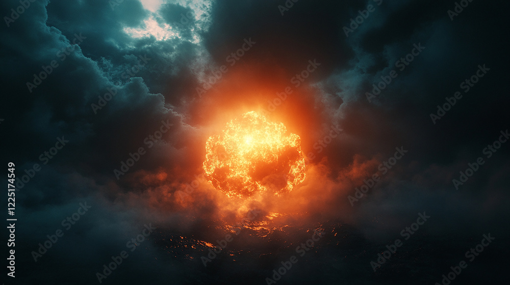 Nuclear explosion with a massive mushroom cloud Nuclear explosion with a massive mushroom cloud