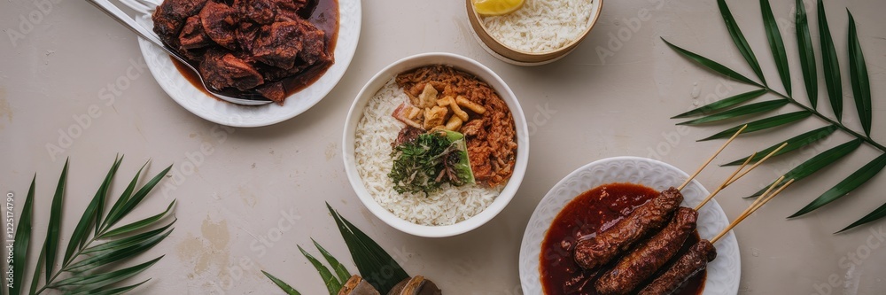 Delicious Asian Cuisine Food Platter With Rice Dishes Delicious Asian Cuisine Food Platter With Rice Dishes