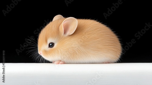 Adorable golden mouse resting on a white surface against black background photo