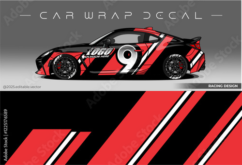 Sport car wrap design. livery decal with black red colour. Sticker car vinyl suitable for racing, rally or daily use