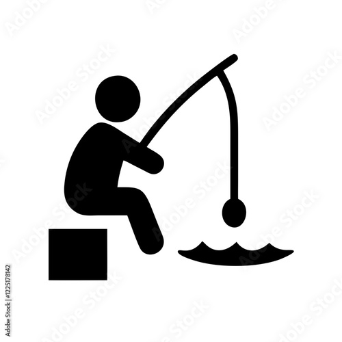 Person fishing icon, minimalistic style, black silhouette, usable for outdoor themes