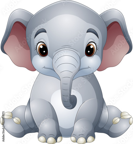 Vector illustration of cute baby elephant sitting