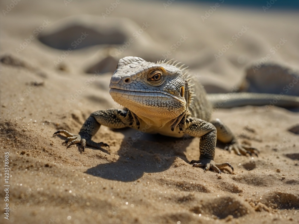 Close-Up Portrait of a Bearded Dragon in Its Sandy Desert Habitat Close-Up Portrait of a Bearded Dragon in Its Sandy Desert Habitat