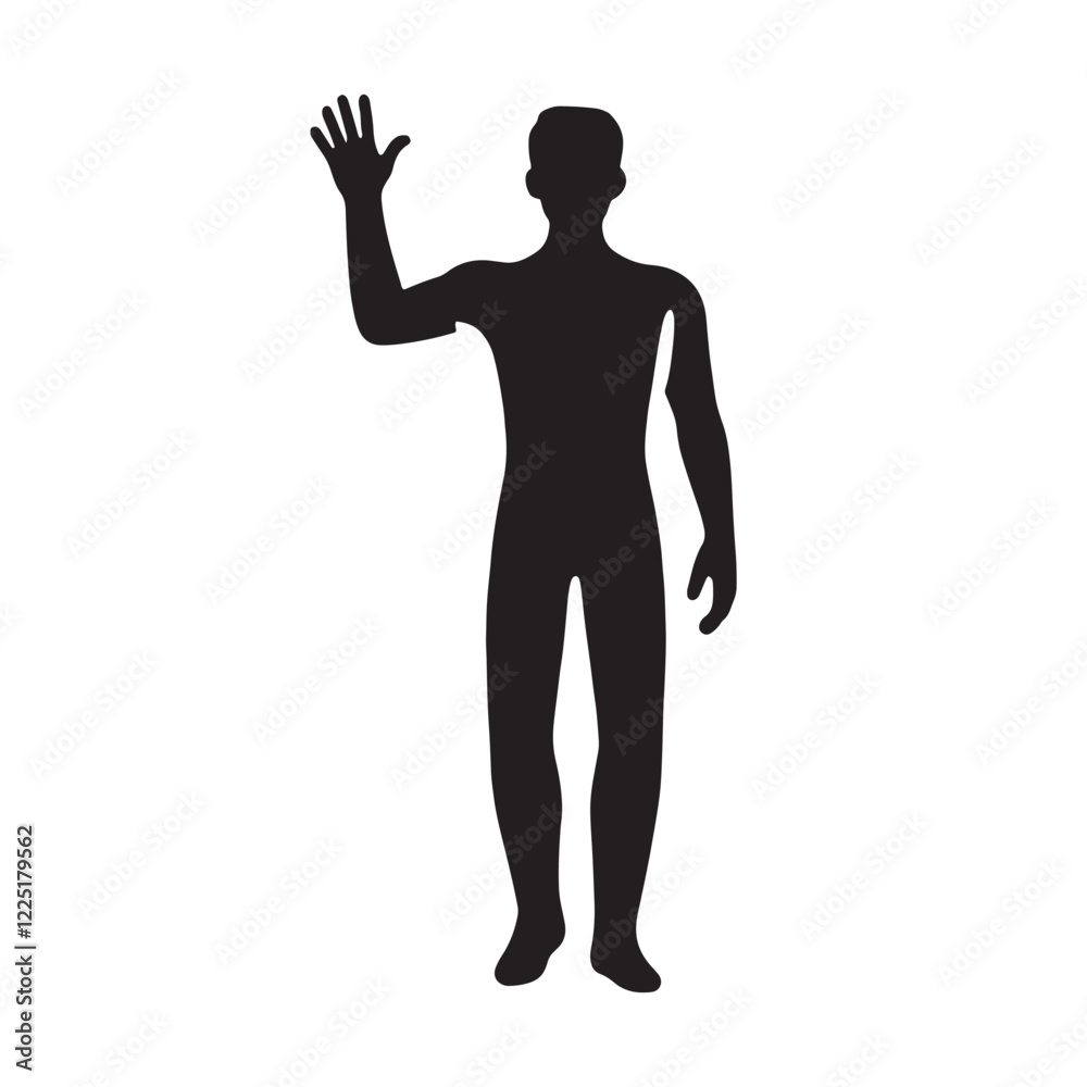 Obraz premium Person waving silhouette in a welcoming pose for artwork - waving person silhouette - waving person vector - waving person illustration - waving silhouette - waving vector 
