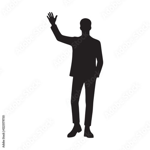 Silhouette of a waving person for greetings and gestures - waving person silhouette - waving person vector - waving person illustration - waving silhouette - waving vector
