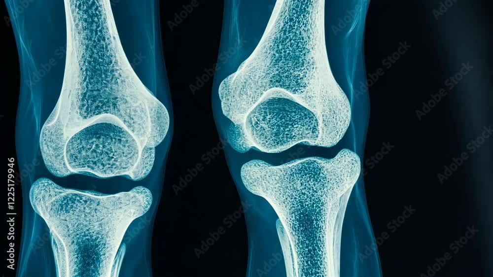X-ray of human knees showing joint structure and bone density analysis ...