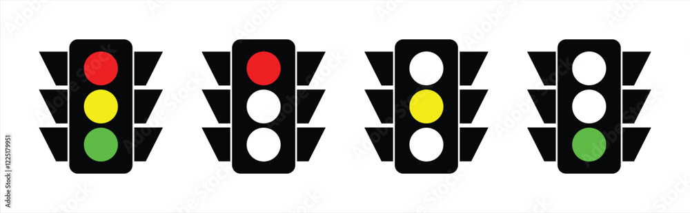Set of Traffic Light Icon Showing Red, Yellow, and Green Signals