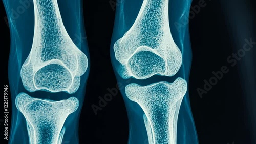 X-ray of human knees showing joint structure and bone density analysis in medical examination