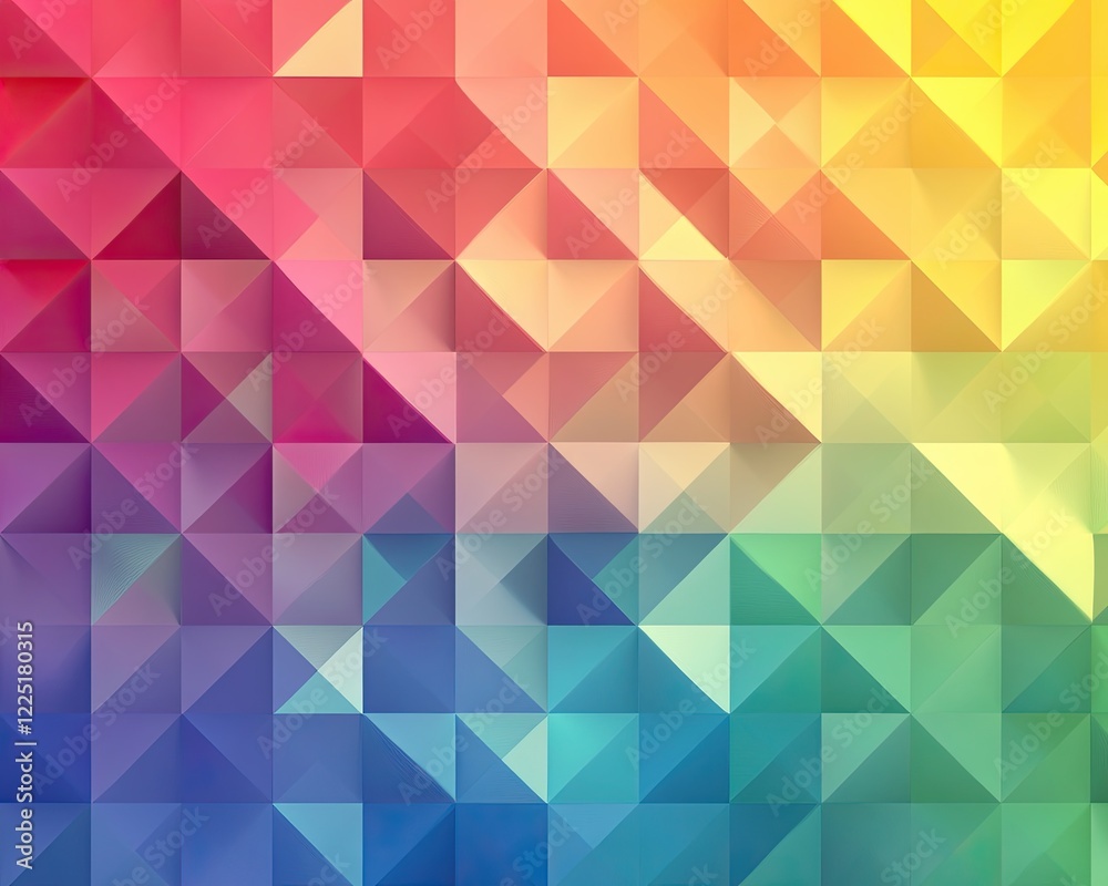 Fototapeta premium Pride month concept, Vibrant Geometric Pattern with Triangles in Rainbow Spectrum of Colors and Soft Gradients