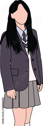 Digital artwork portraying a youthful girl wearing a school uniform, showcasing contemporary style and youth culture.
