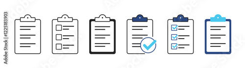 Clipboard icons set. Quality check line sign. Checklist flat line icon. Form icon.