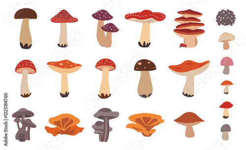 Mushroom flat Illustration Icons set, Marine plants Vector Art Illustration Clipart. set of mushroom Illustration bundle	