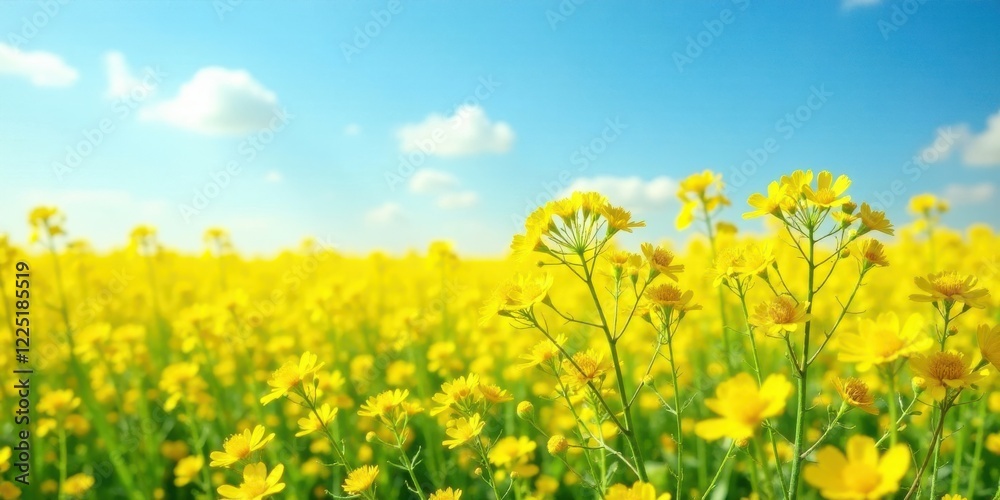 Vibrant Yellow Wildflowers Blooming Under a Sunny Sky in a Lush Meadow Vibrant Yellow Wildflowers Blooming Under a Sunny Sky in a Lush Meadow