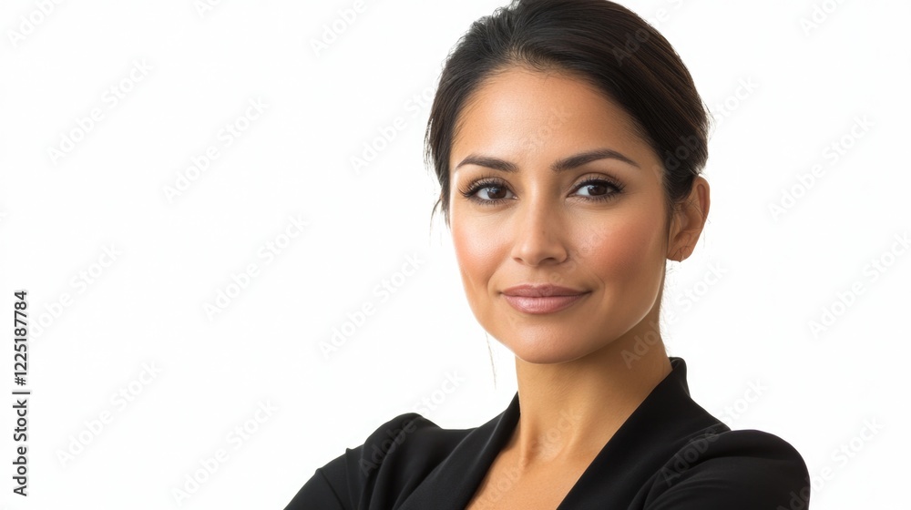 Professional confident woman with crossed arms in a business suit against a plain white background Copy Space Professional confident woman with crossed arms in a business suit against a plain white background Copy Space