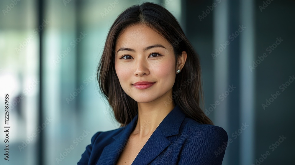 Professional portrait of a confident businesswoman in a suit with crossed arms and a modern office background Copy Space Professional portrait of a confident businesswoman in a suit with crossed arms and a modern office background Copy Space