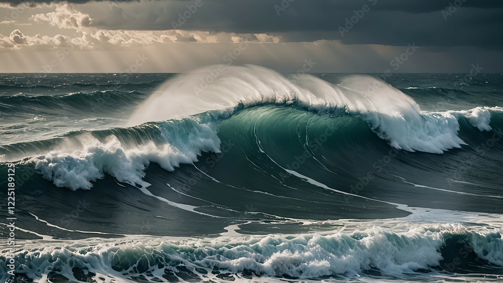 Fototapeta premium 嵐の海と迫りくる暗雲|Stormy Ocean and Looming Dark Clouds