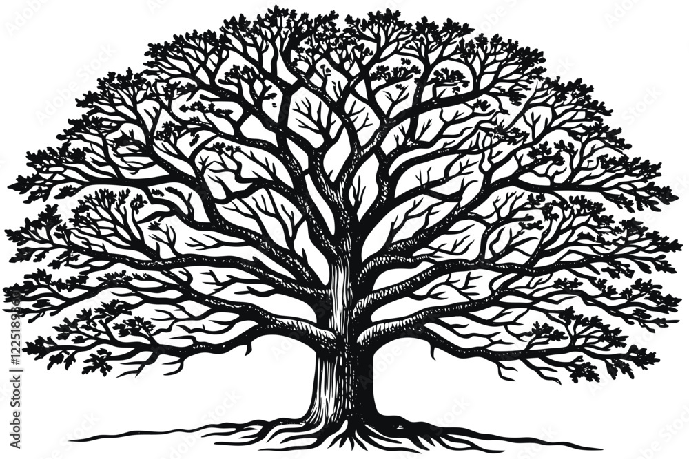 Obraz premium Black Tree Silhouette Isolated on White Background Illustration