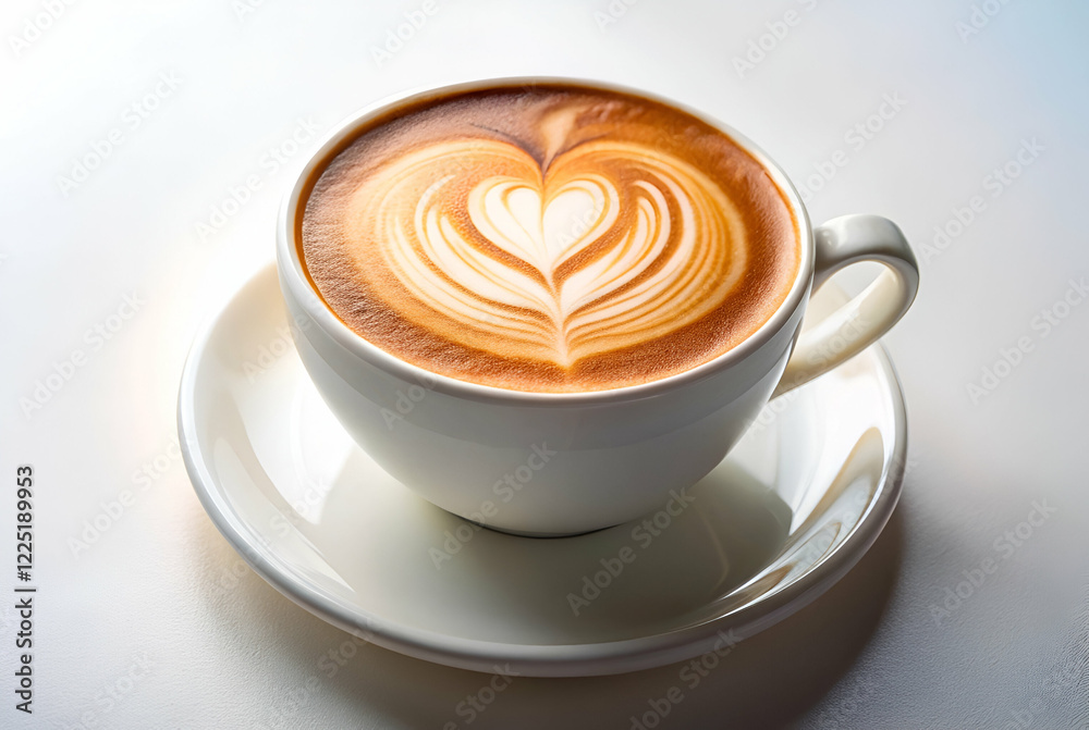 A beautifully crafted latte with a heart design, served in a white cup on a saucer, showcasing artistic coffee presentation. A beautifully crafted latte with a heart design, served in a white cup on a saucer, showcasing artistic coffee presentation.